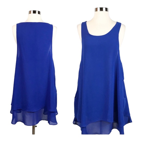 MILLAU Chiffon Blue Shift Swing Dress Sheer Layers Scoop Neck Sleeveless Medium - Picture 7 of 7
